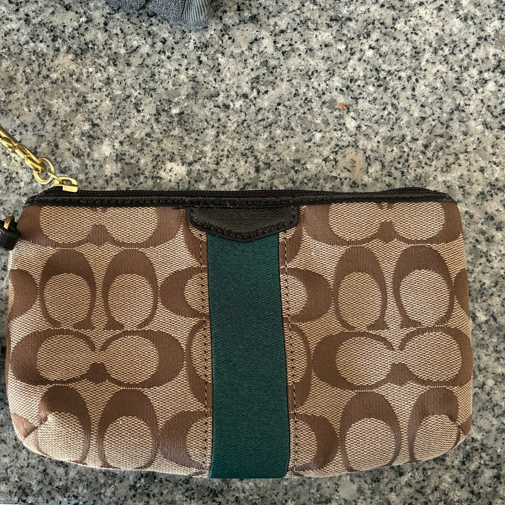 NWT Coach Brown and Green Signature Wristlet